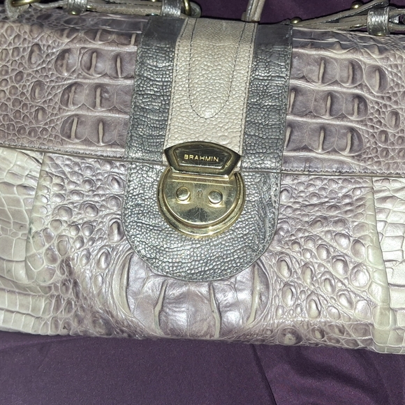 Brahmin Crocodile Embossed Leather Bag - Gray and Cream - Picture 11 of 11
